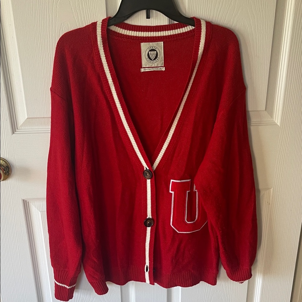 Urban Outfitters Red Cardigan with White Accents